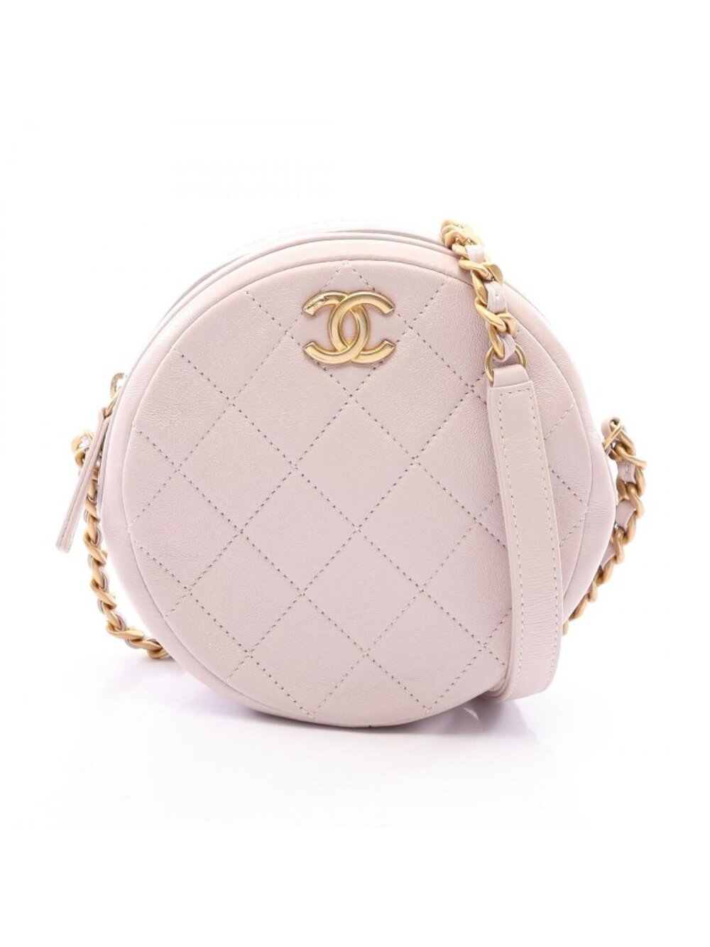 Chanel Shoulder Bag Quilted Round Mini Baby Pink Leather Chain